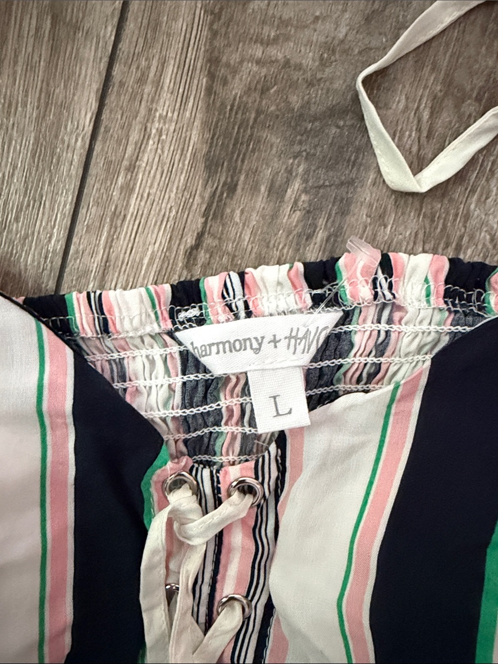 Striped Ruffle Drawstring Shorts - Pink, Navy & Green - Picture 4 of 4